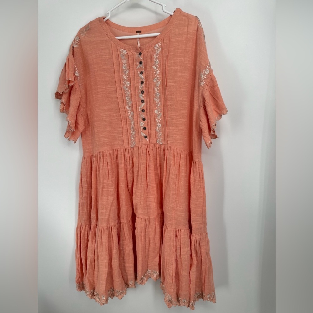 Free People Santiago Orange Cotton Babydoll Dress Large